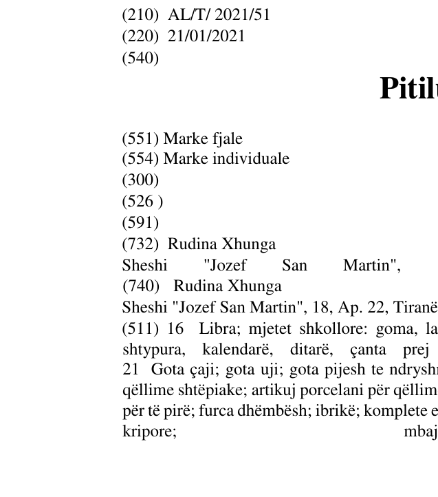 Zëri i markës Pitilushe në buletin