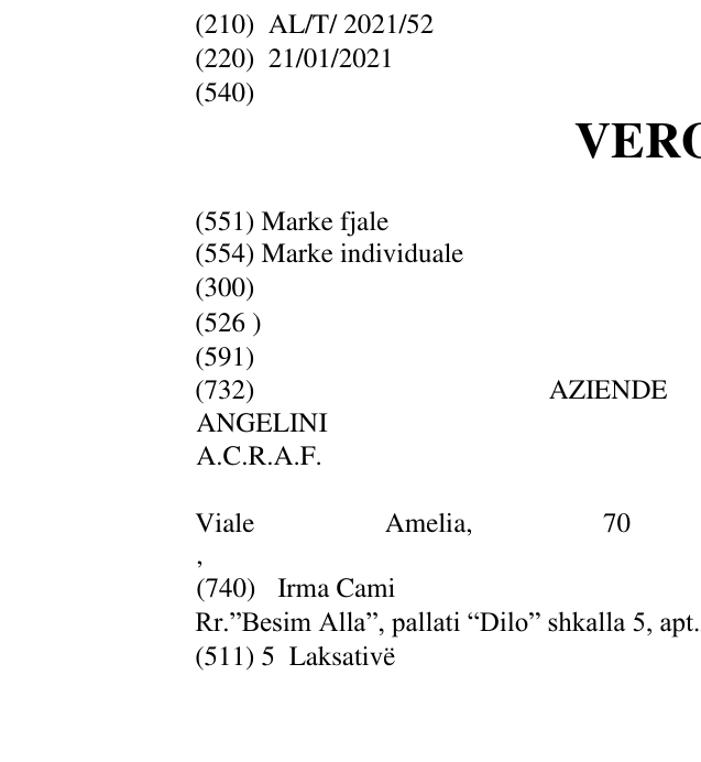 Zëri i markës VEROLAX në buletin