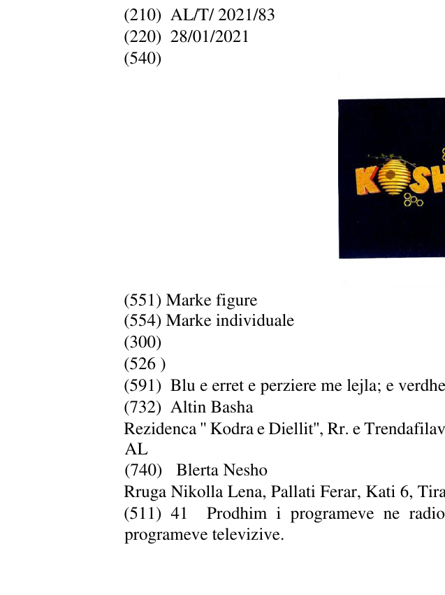 Zëri i markës Kosherja në buletin