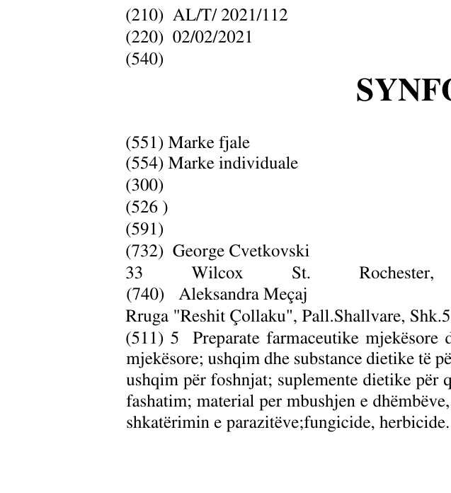 Zëri i markës SYNFOLINE në buletin