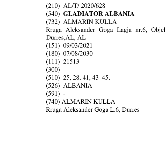 Zëri i markës GLADIATOR ALBANIA në buletin