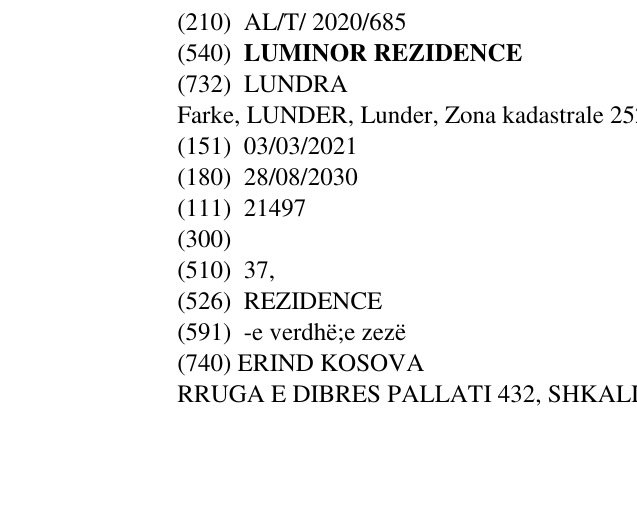 Zëri i markës LUMINOR REZIDENCE në buletin