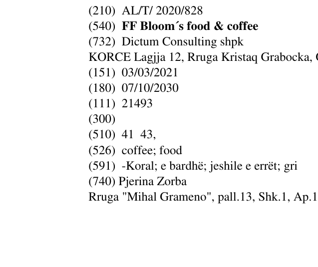Zëri i markës FF Bloom´s food & coffee në buletin