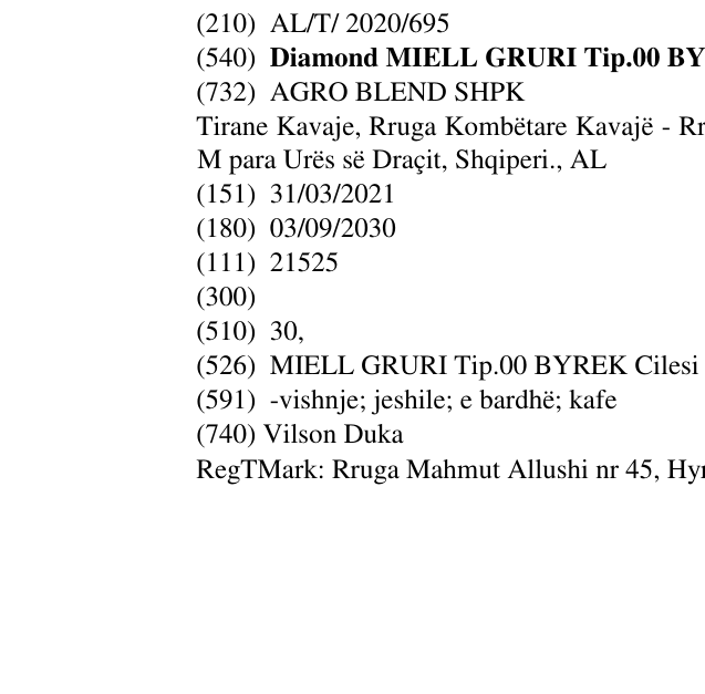 Zëri i markës Diamond MIELL GRURI Tip.00 BYREK Cilesi e Garantuar 25 Kg në buletin