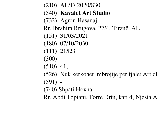 Zëri i markës Kavalet Art Studio në buletin