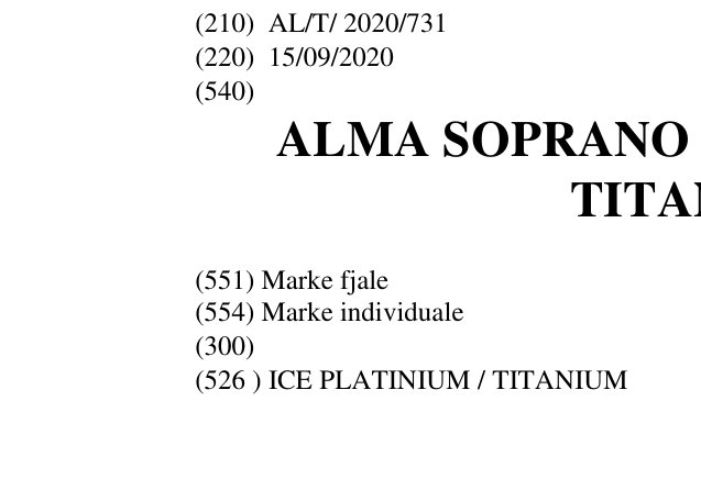 Zëri i markës ALMA SOPRANO ICE PLATINIUM / TITANIUM në buletin