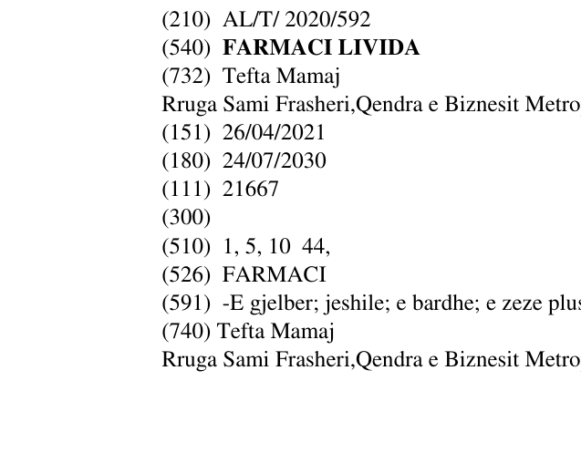 Zëri i markës FARMACI LIVIDA në buletin