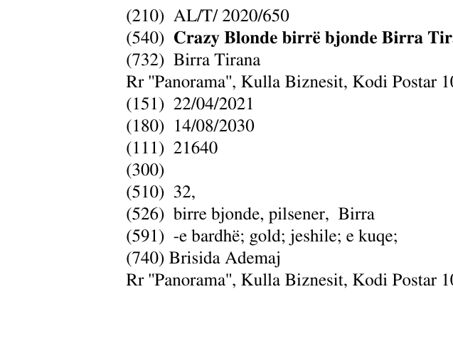 Zëri i markës Crazy Blonde birrë bjonde Birra Tirana Pilsener në buletin