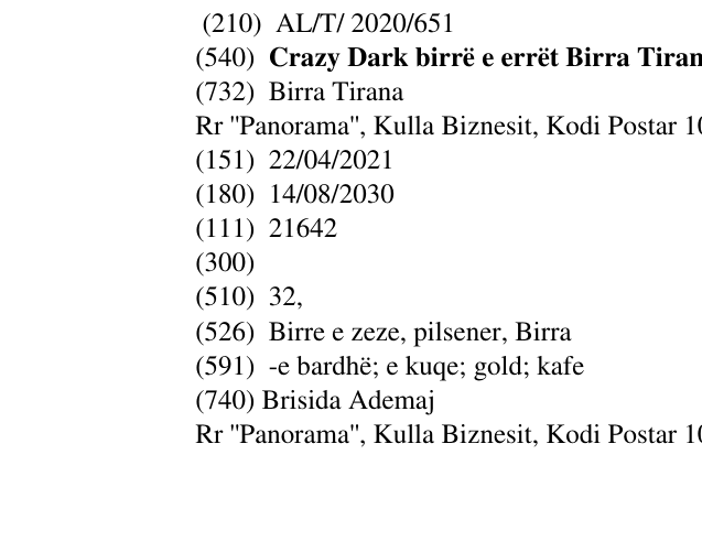 Zëri i markës Crazy Dark birrë e errët Birra Tirana Pilsener në buletin