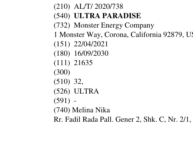 Zëri i markës ULTRA PARADISE në buletin