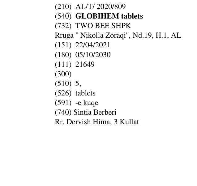 Zëri i markës GLOBIHEM tablets në buletin