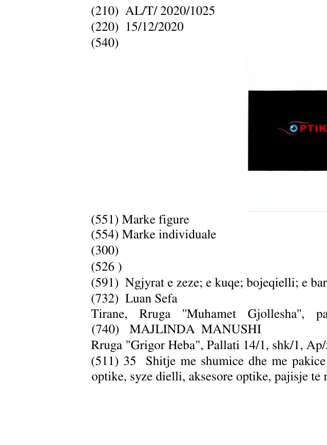 Zëri i markës OPTIKA LUANI në buletin
