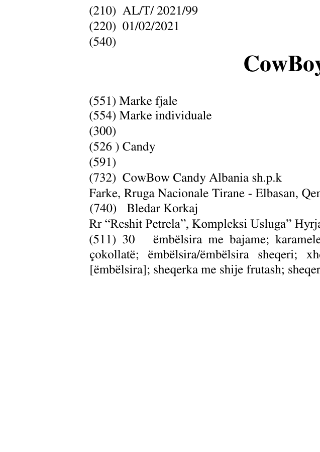 Zëri i markës CowBoy Candy në buletin