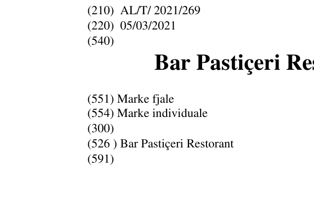 Zëri i markës Bar Pastiçeri Restorant "Sahati" në buletin