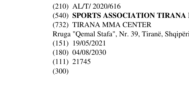 Zëri i markës SPORTS ASSOCIATION TIRA NA MMA CENTER në buletin