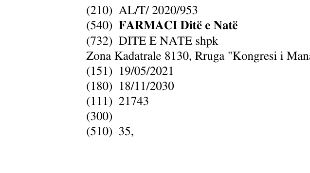 Zëri i markës FARMACI Ditë e Natë në buletin