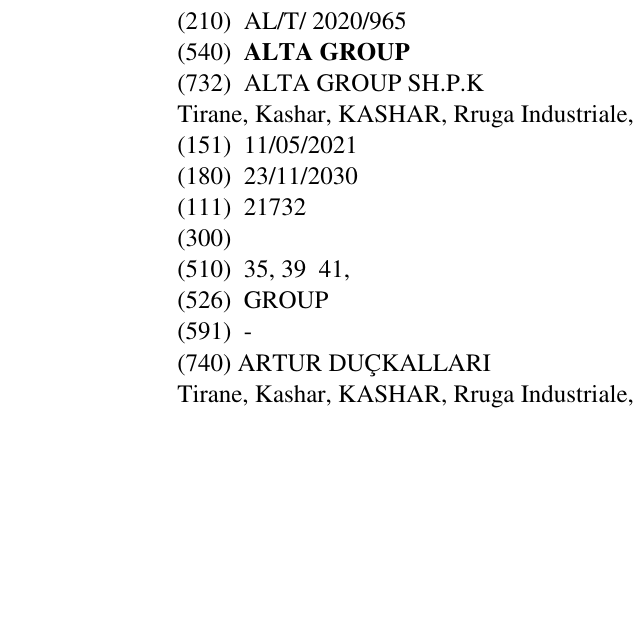 Zëri i markës ALTA GROUP në buletin