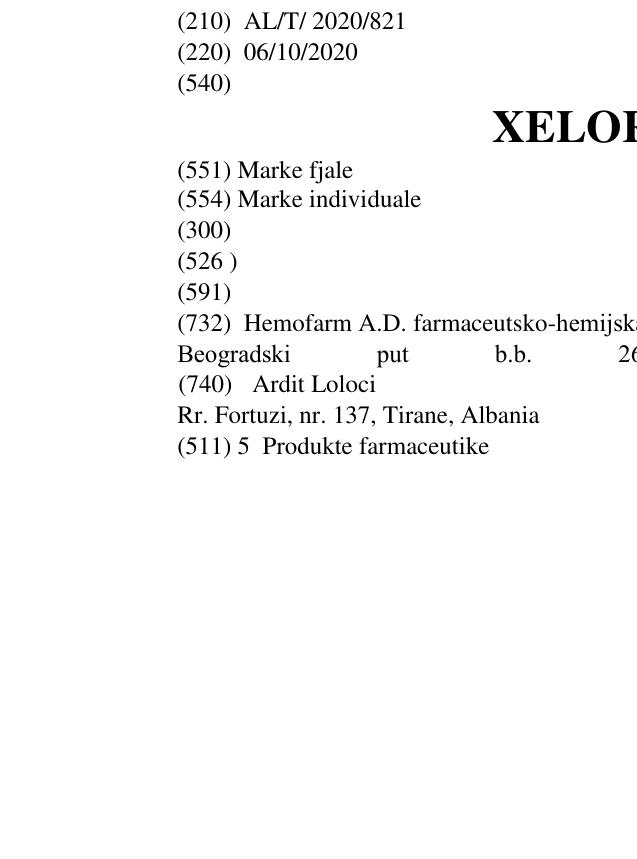 Zëri i markës XELORAMIN në buletin