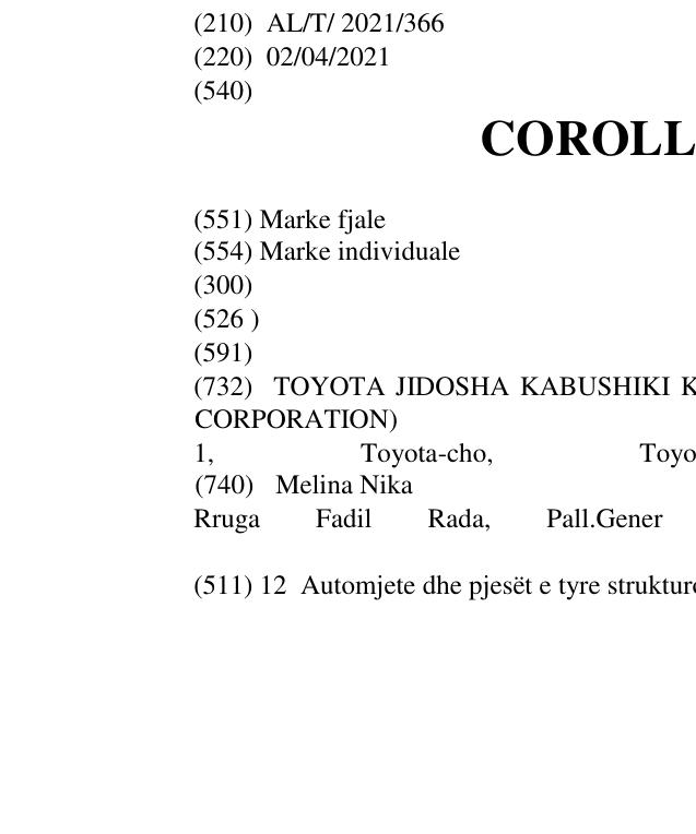 Zëri i markës COROLLA CROSS në buletin