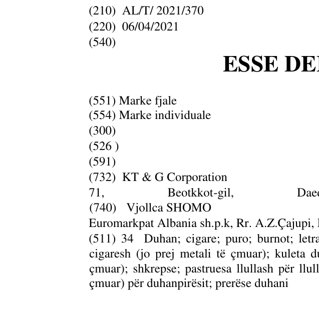 Zëri i markës ESSE DEMI BLUE në buletin