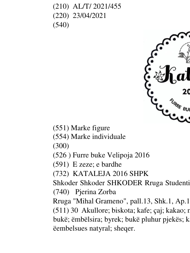 Zëri i markës Furre buke Velipoja 2016 në buletin