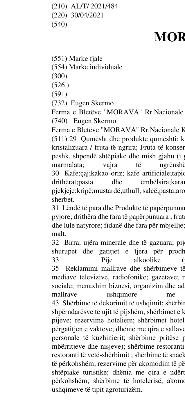 Zëri i markës MORAVA në buletin