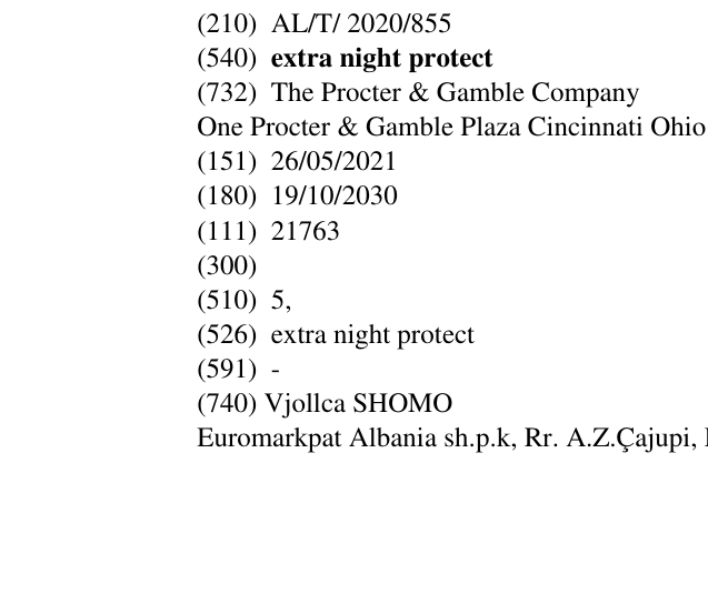 Zëri i markës extra night protect në buletin
