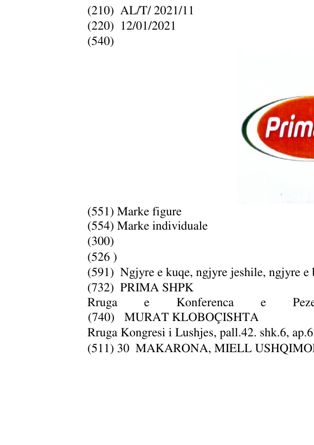 Zëri i markës Primavera në buletin
