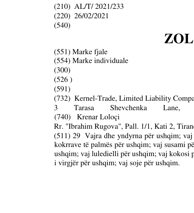 Zëri i markës ZOLOTA në buletin