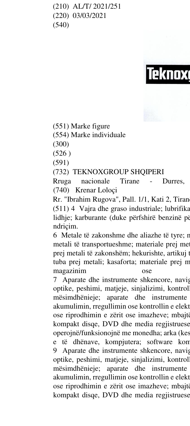 Zëri i markës Teknoxgroup në buletin