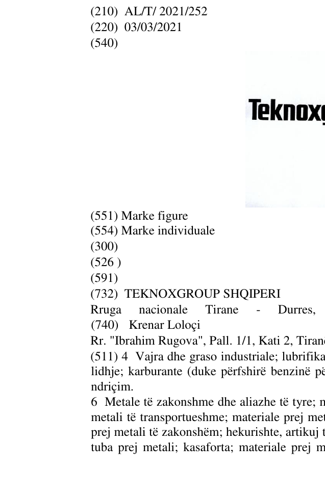 Zëri i markës Teknoxgroup në buletin