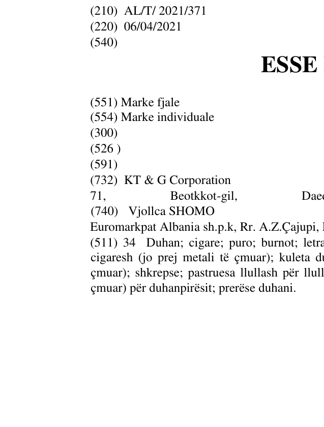 Zëri i markës ESSE BLUE në buletin