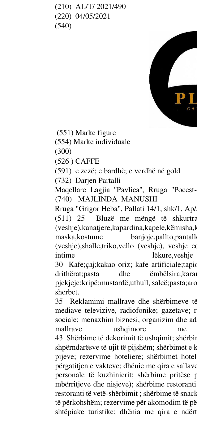 Zëri i markës CAFFE në buletin
