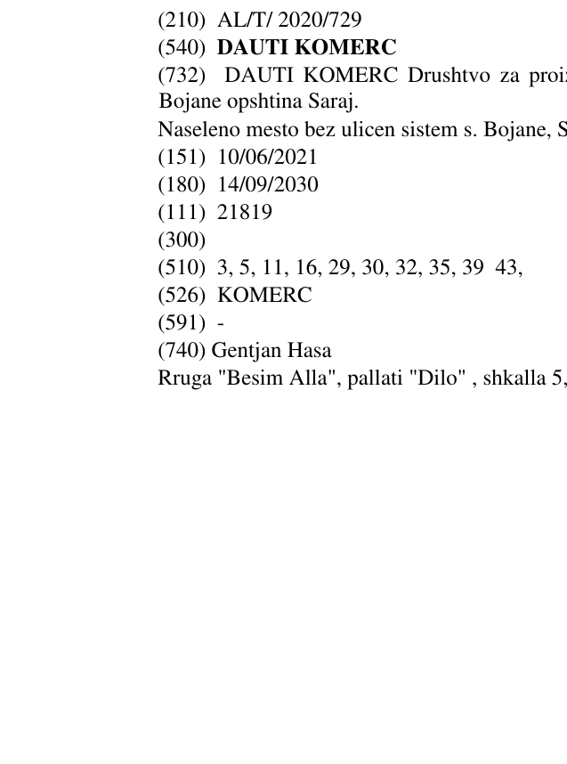 Zëri i markës DAUTI KOMERC në buletin