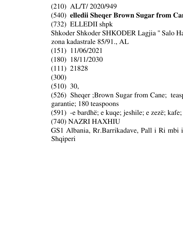 Zëri i markës elledii Sheqer Brown Sugar from Cane në buletin