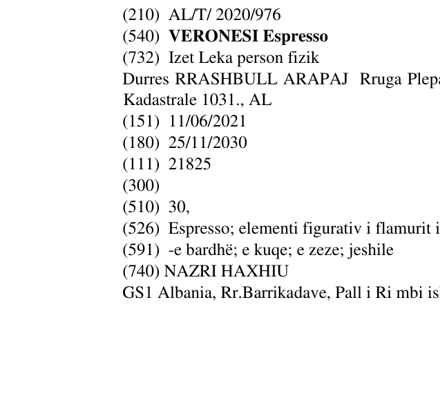 Zëri i markës VERONESI Espresso në buletin