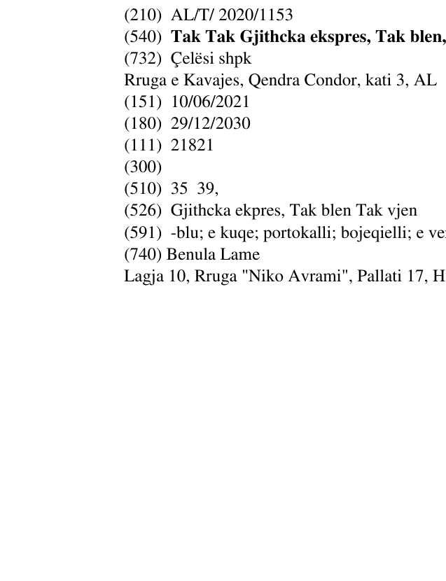 Zëri i markës Tak Tak Gjithcka ekspres, Tak blen, Tak vjen! në buletin