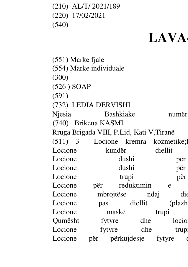 Zëri i markës LAVA-SOAP në buletin