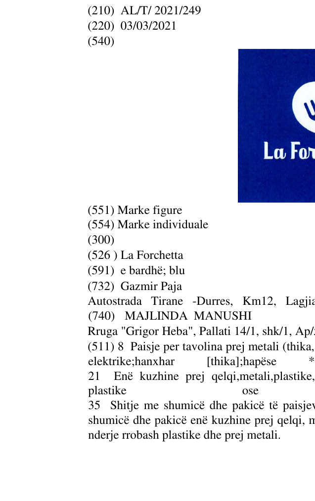 Zëri i markës La Forchetta në buletin