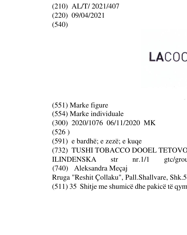 Zëri i markës LACOCO në buletin