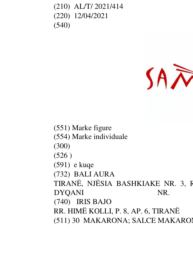 Zëri i markës SAMBAL në buletin