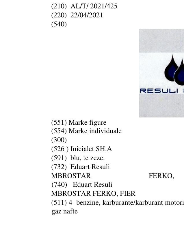 Zëri i markës Inicialet SH.A në buletin