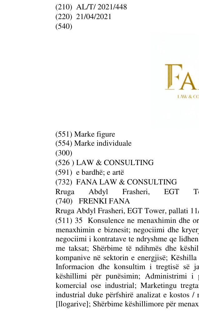 Zëri i markës LAW & CONSULTING në buletin