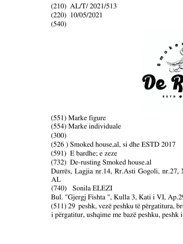 Zëri i markës Smoked house,al, si dhe ESTD 2017 në buletin