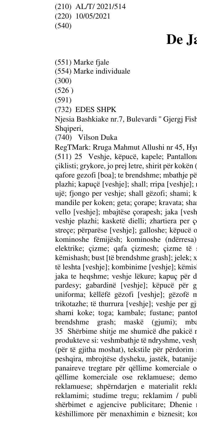Zëri i markës De Jacobs në buletin