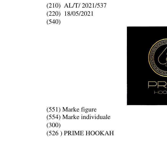 Zëri i markës PRIME HOOKAH Buletini i Pronësisë Industriale 58 në buletin