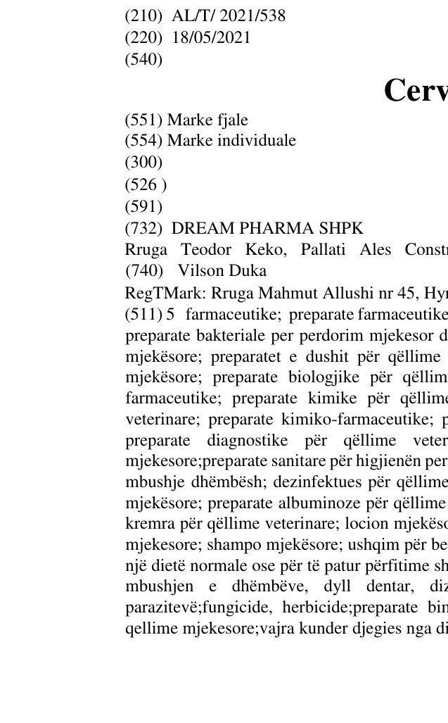 Zëri i markës Cervugid në buletin