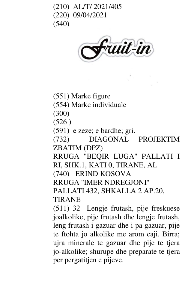 Zëri i markës FRUIT-IN në buletin