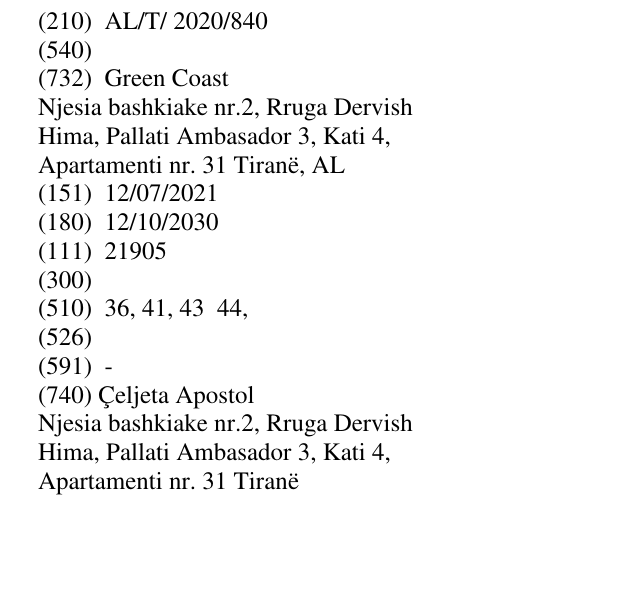 Zëri i markës AL/T/2020/840 në buletin