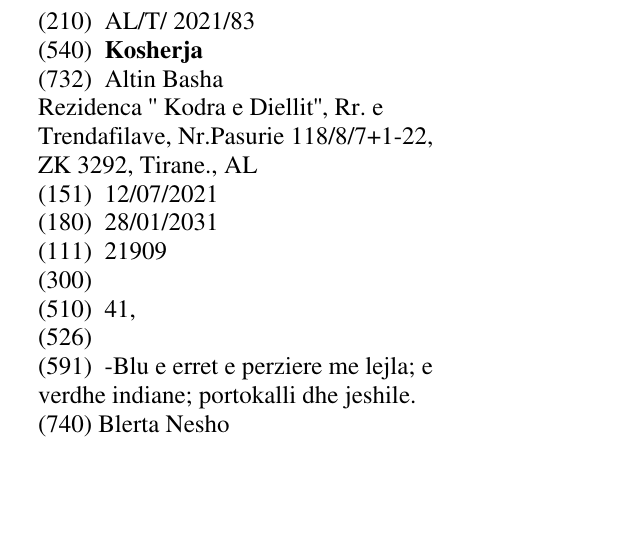 Zëri i markës Kosherja në buletin